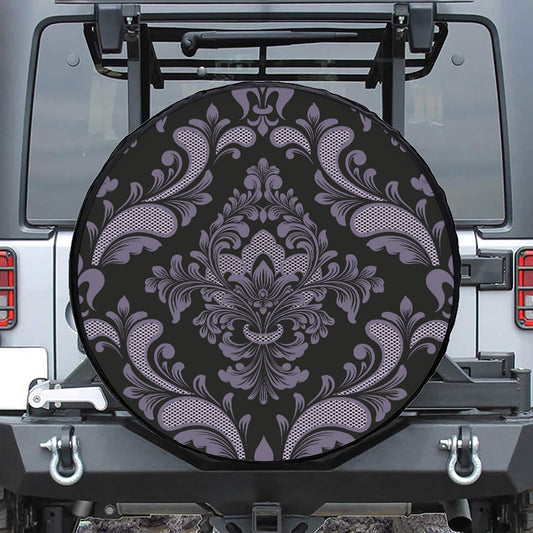 Black And Purple Damask Pattern Print Tire Cover