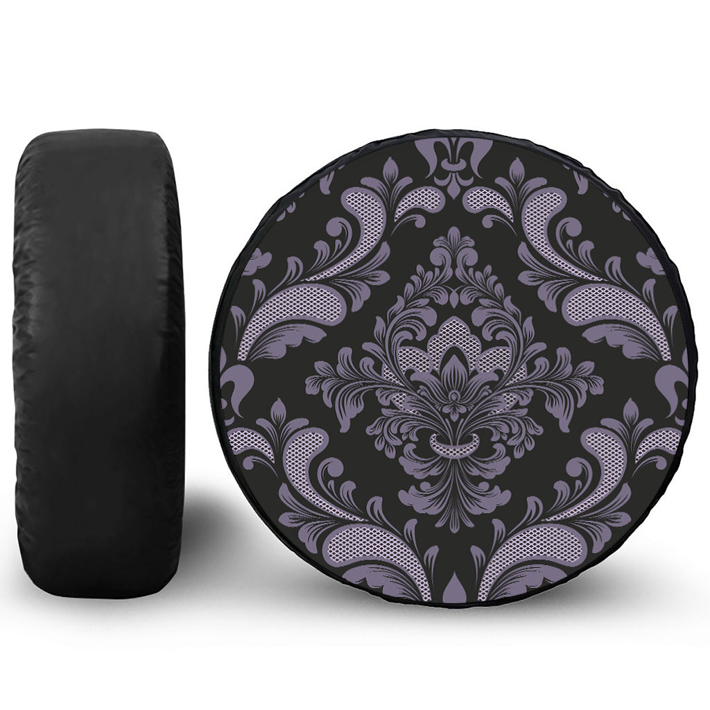Black And Purple Damask Pattern Print Tire Cover