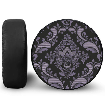 Black And Purple Damask Pattern Print Tire Cover