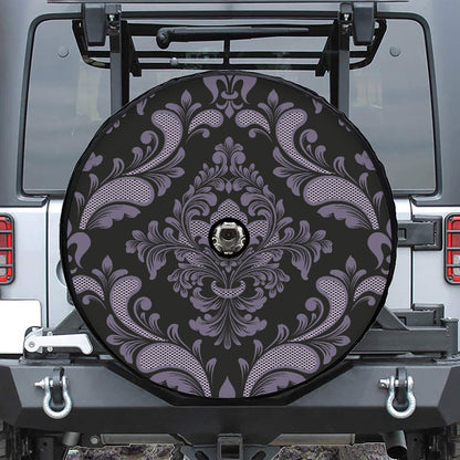Black And Purple Damask Pattern Print Tire Cover With Camera Hole