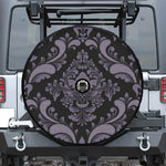 Black And Purple Damask Pattern Print Tire Cover With Camera Hole