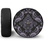 Black And Purple Damask Pattern Print Tire Cover With Camera Hole