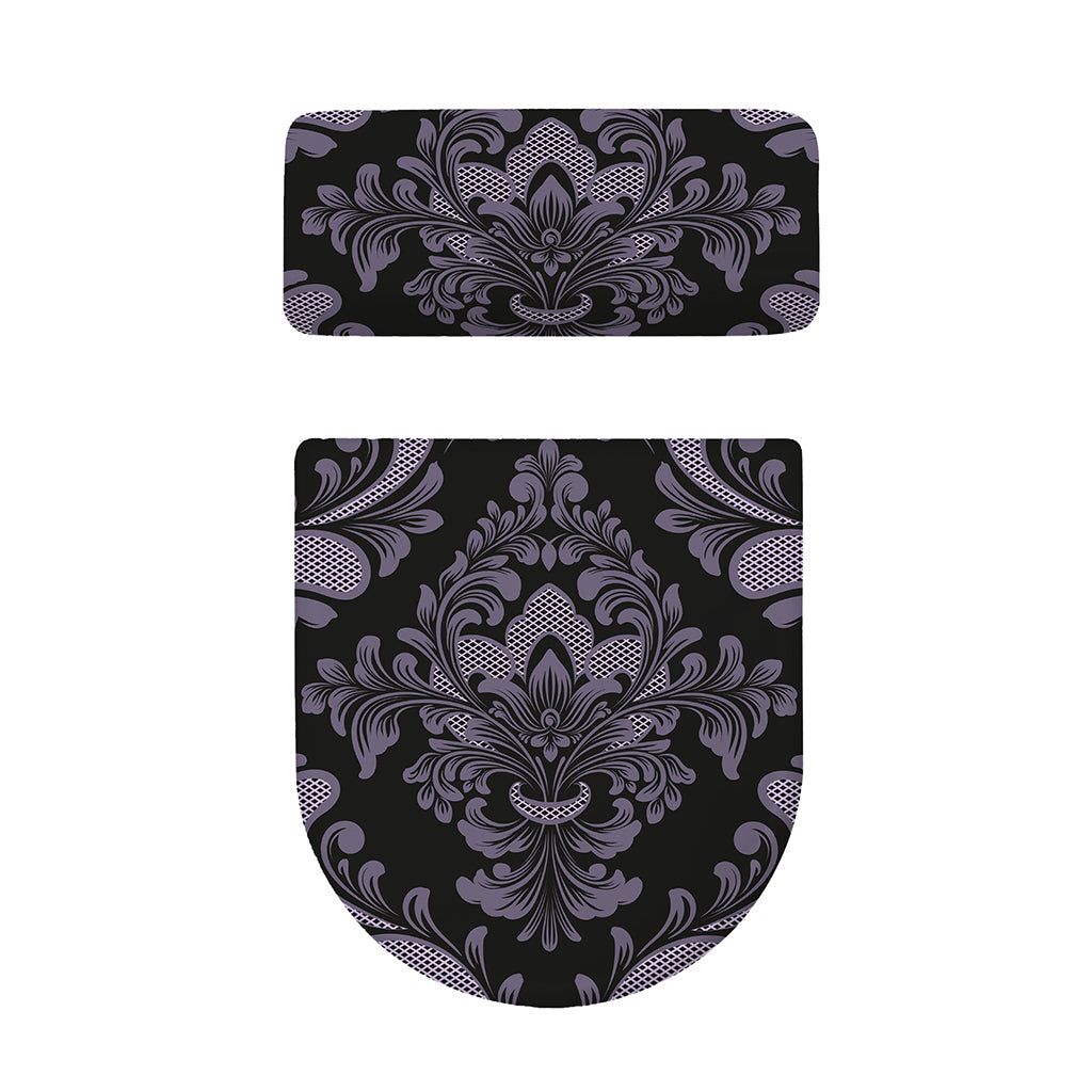 Black And Purple Damask Pattern Print Toilet Lid And Tank Cover Set