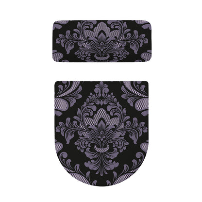 Black And Purple Damask Pattern Print Toilet Lid And Tank Cover Set