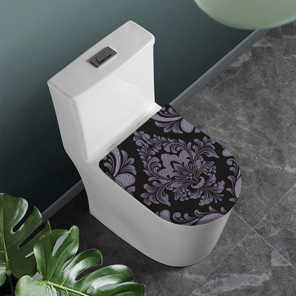 Black And Purple Damask Pattern Print Toilet Lid Cover