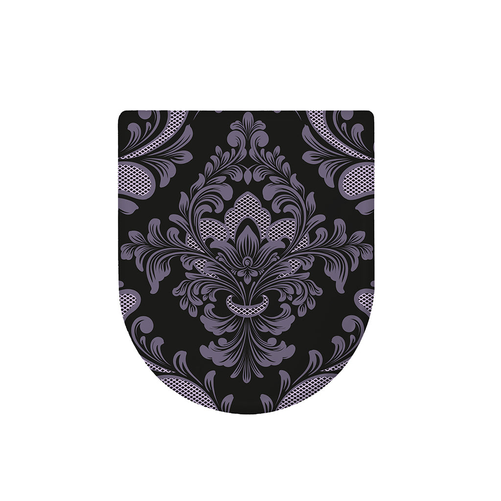 Black And Purple Damask Pattern Print Toilet Lid Cover