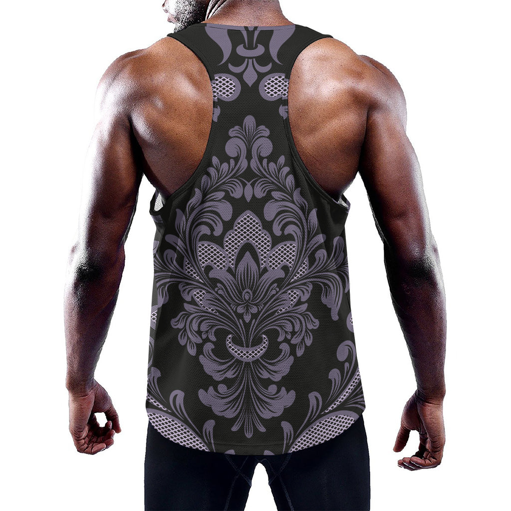 Black And Purple Damask Pattern Print Training Tank Top