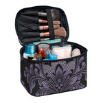 Black And Purple Damask Pattern Print Travel Makeup Bag