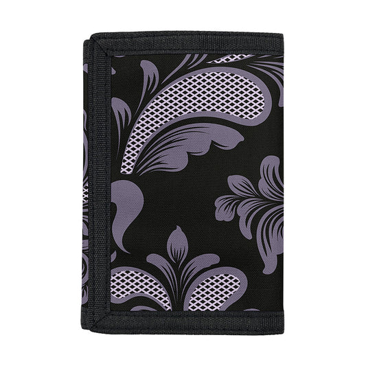 Black And Purple Damask Pattern Print Trifold Wallet
