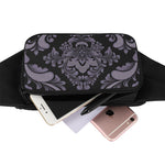 Black And Purple Damask Pattern Print Waist Bag