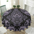 Black And Purple Damask Pattern Print Waterproof Round Tablecloth