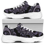 Black And Purple Damask Pattern Print White Chunky Shoes