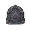 Black And Purple Damask Pattern Print White Mesh Trucker Hat