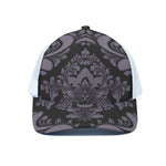 Black And Purple Damask Pattern Print White Mesh Trucker Cap