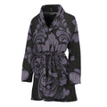 Black And Purple Damask Pattern Print Women's Bathrobe