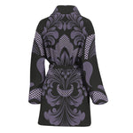 Black And Purple Damask Pattern Print Women's Bathrobe