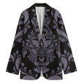 Black And Purple Damask Pattern Print Women's Cotton Blazer