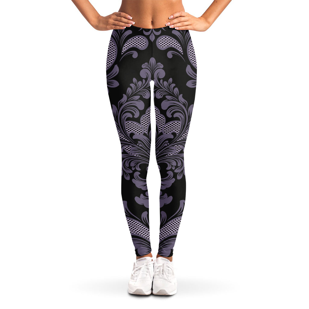 Black And Purple Damask Pattern Print Women's Leggings