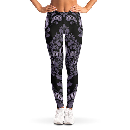 Black And Purple Damask Pattern Print Women's Leggings
