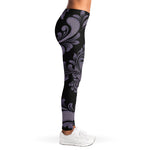 Black And Purple Damask Pattern Print Women's Leggings
