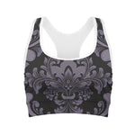 Black And Purple Damask Pattern Print Women's Sports Bra