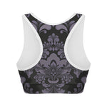 Black And Purple Damask Pattern Print Women's Sports Bra