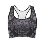 Black And Purple Damask Pattern Print Women's Sports Bra