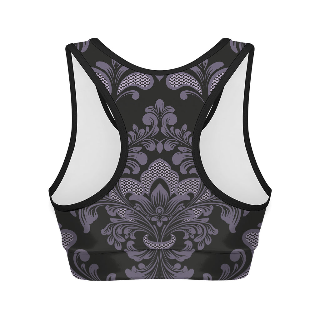 Black And Purple Damask Pattern Print Women's Sports Bra