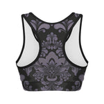 Black And Purple Damask Pattern Print Women's Sports Bra
