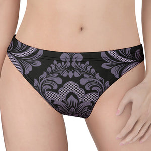 Black And Purple Damask Pattern Print Women's Thong