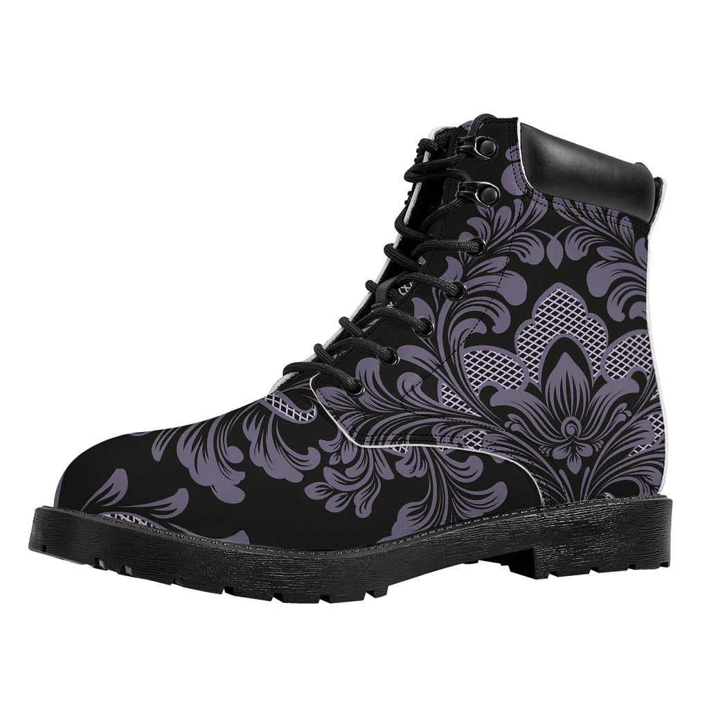 Black And Purple Damask Pattern Print Work Boots