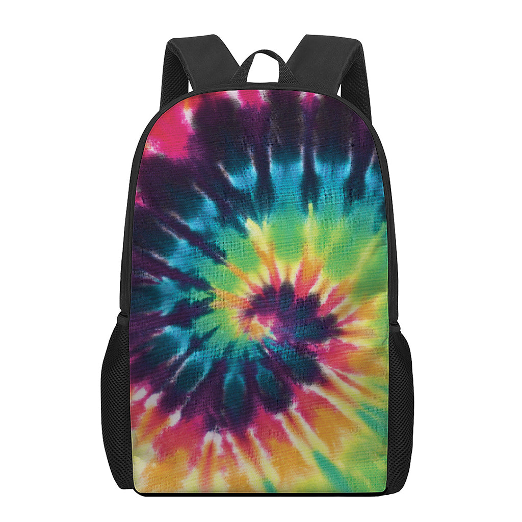 Black And Rainbow Tie Dye Print 17 Inch Backpack