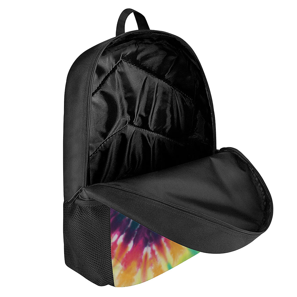 Black And Rainbow Tie Dye Print 17 Inch Backpack