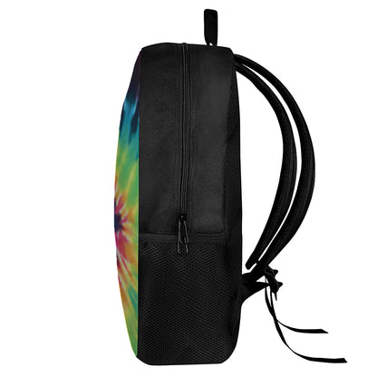 Black And Rainbow Tie Dye Print 17 Inch Backpack