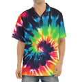Black And Rainbow Tie Dye Print Aloha Shirt