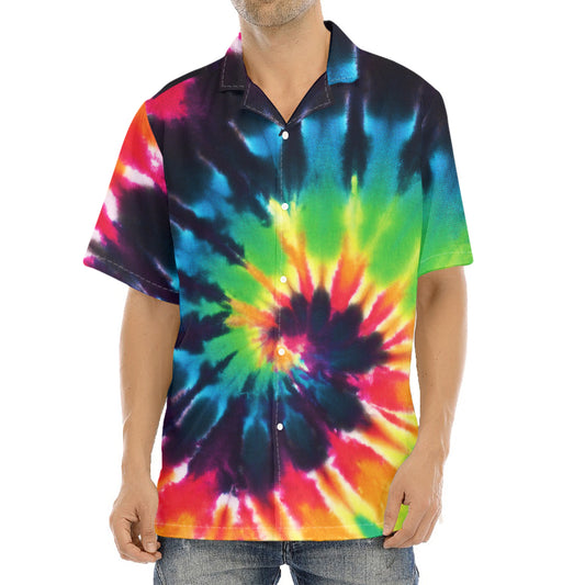 Black And Rainbow Tie Dye Print Aloha Shirt