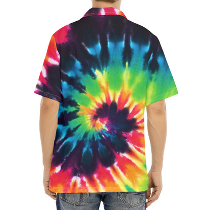 Black And Rainbow Tie Dye Print Aloha Shirt