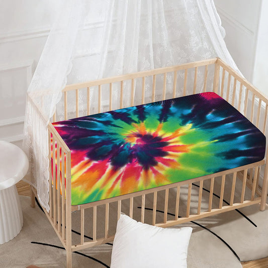 Black And Rainbow Tie Dye Print Baby Crib Sheet