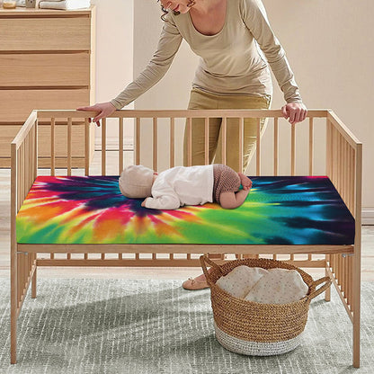 Black And Rainbow Tie Dye Print Baby Crib Sheet