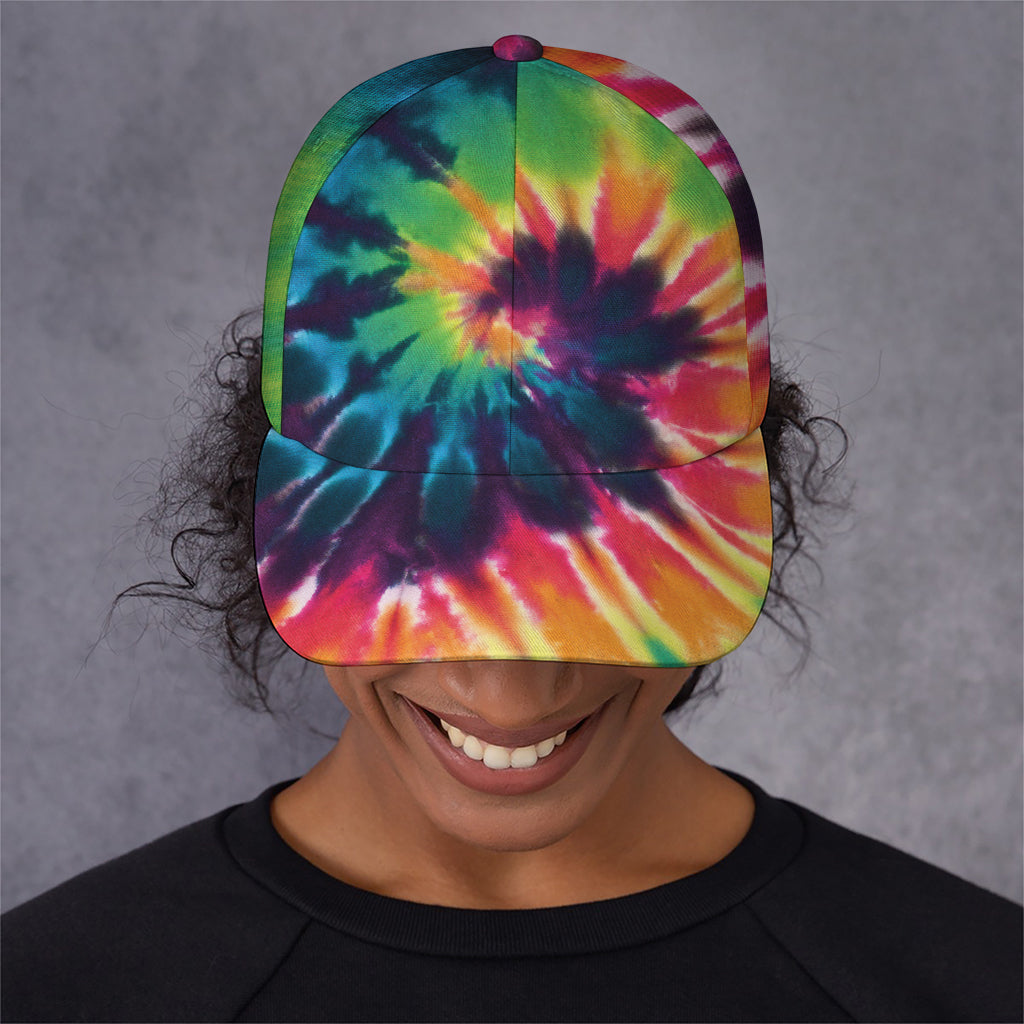 Black And Rainbow Tie Dye Print Baseball Cap