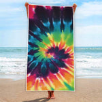 Black And Rainbow Tie Dye Print Beach Towel