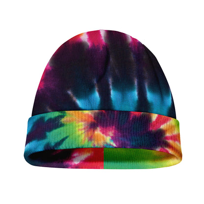 Black And Rainbow Tie Dye Print Beanie