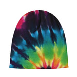Black And Rainbow Tie Dye Print Beanie