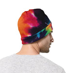 Black And Rainbow Tie Dye Print Beanie