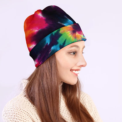 Black And Rainbow Tie Dye Print Beanie
