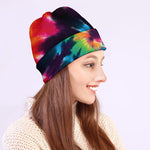 Black And Rainbow Tie Dye Print Beanie