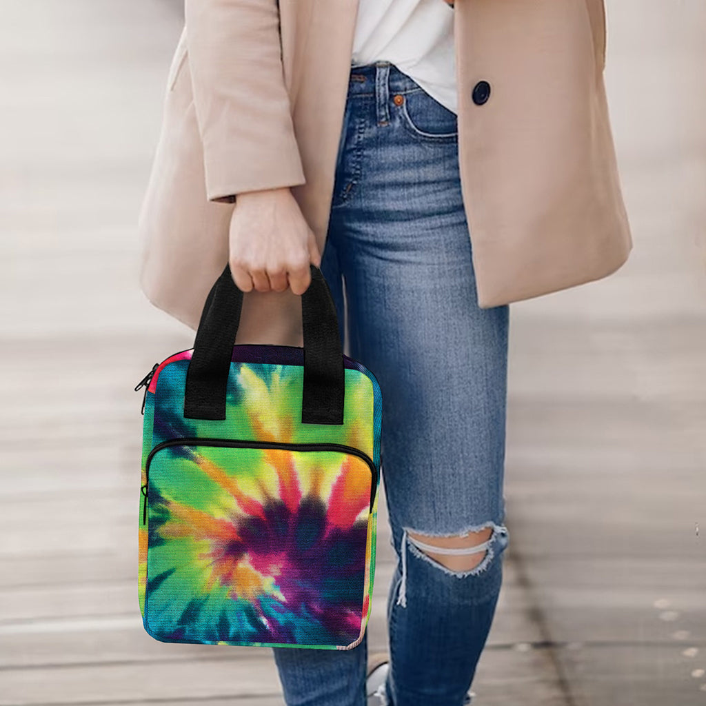 Black And Rainbow Tie Dye Print Bible Tote Bag