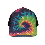 Black And Rainbow Tie Dye Print Black Mesh Trucker Cap
