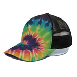 Black And Rainbow Tie Dye Print Black Mesh Trucker Cap