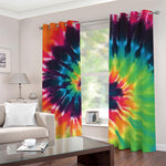 Black And Rainbow Tie Dye Print Blackout Grommet Curtains